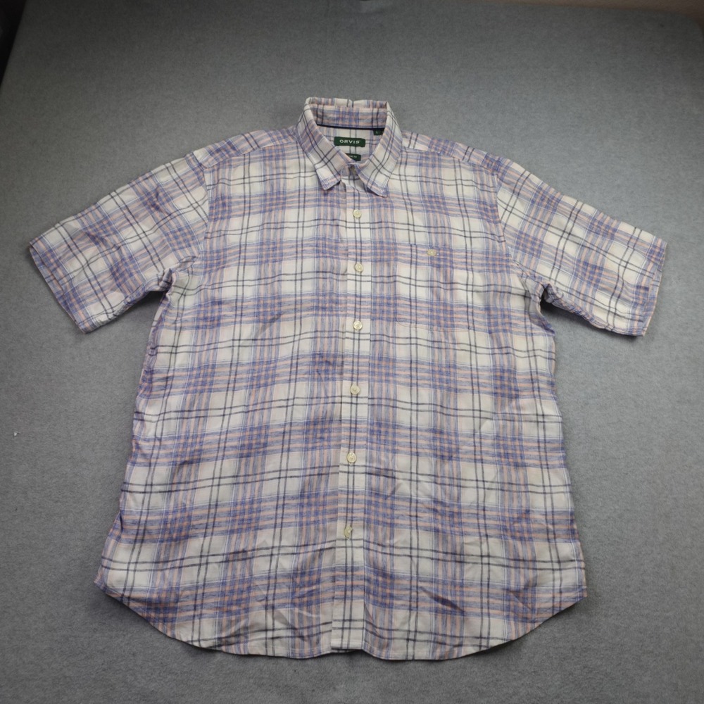 Orvis Shirt Mens L Multicolor Plaid Classic Fit Short Sleeve Cotton Lyocell